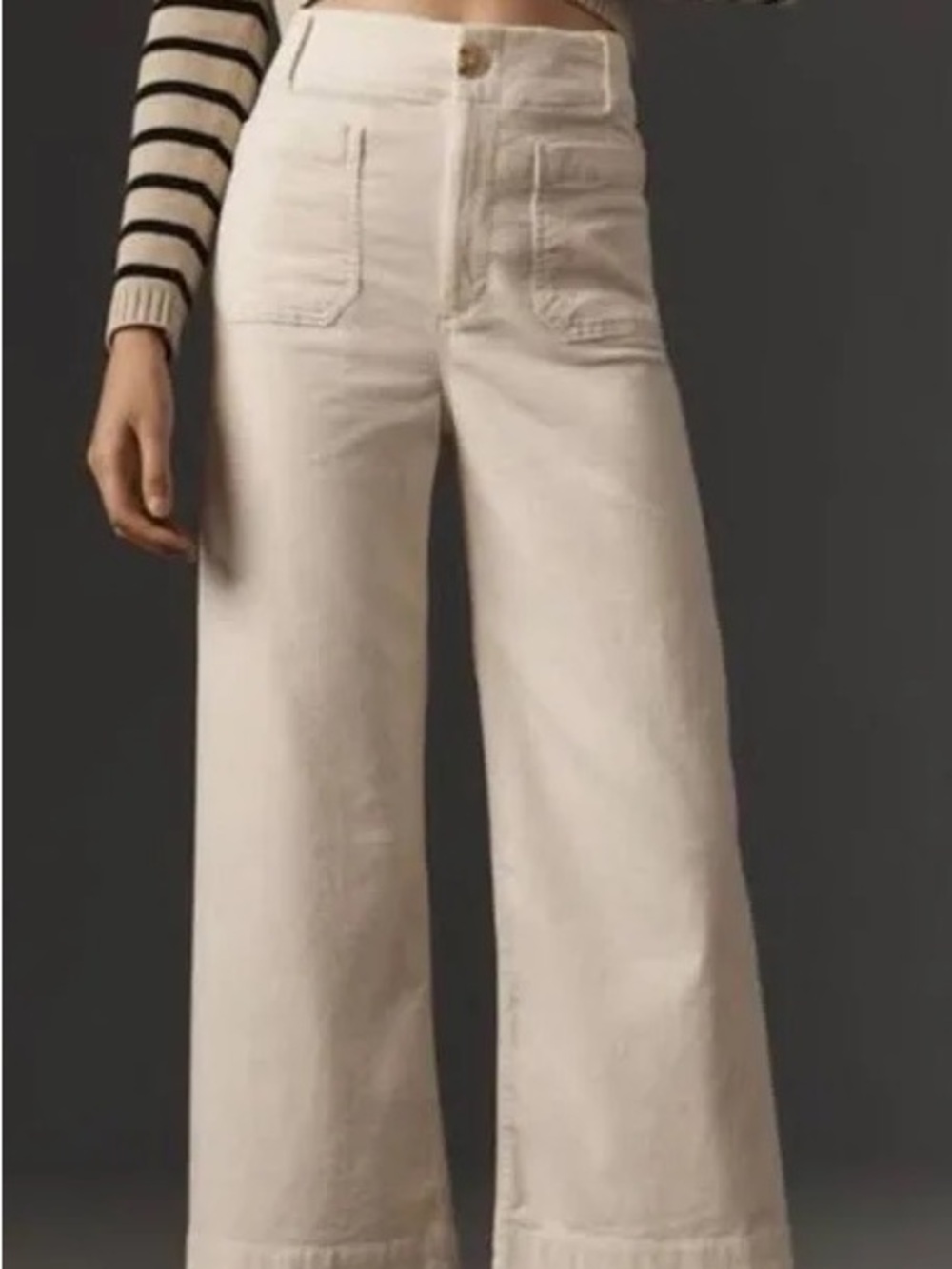 Anthropologie Wide-Leg High-Rise Corduroy Pants in Ivory